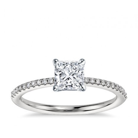 Princess Cut Pave Engagement Ring in 14K White Gold